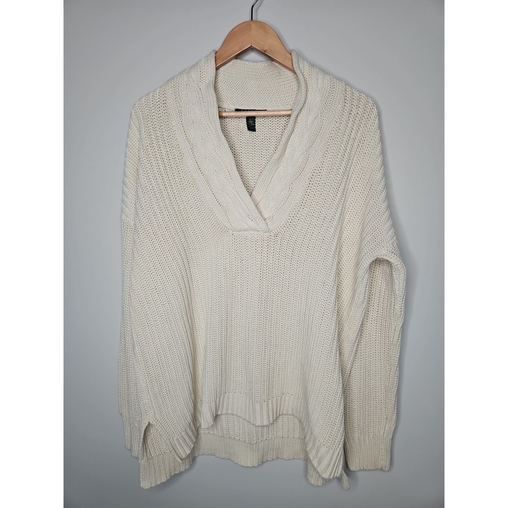 Ralph Lauren Sweater L Cream Chunky Cable Knit Fisherman Coastal Lagenlook Boho